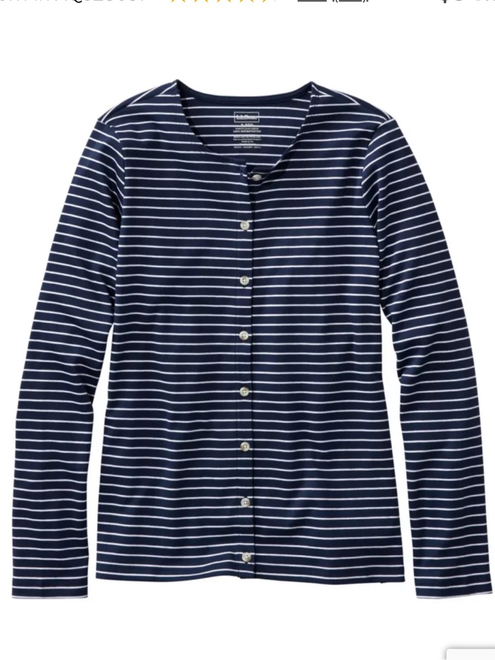 NWT LL Bean Women’s Pima Cotton Tee, Long Sleeve Crewneck Cardigan Stripe